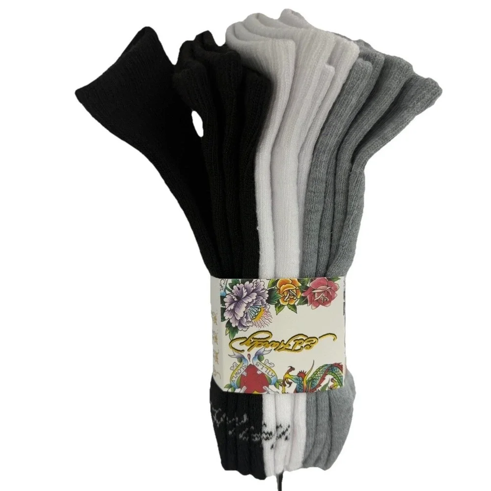 Ed Hardy Women's 6 Pairs 2 gray/2 white/2 black Fashion Quarter Socks Size 4-10